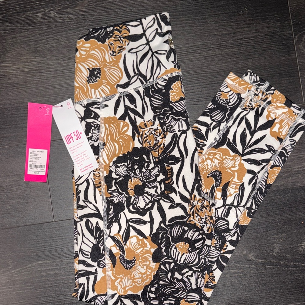 Lilly Pulitzer Black and Tan Floral Leggings - Picture 2 of 4